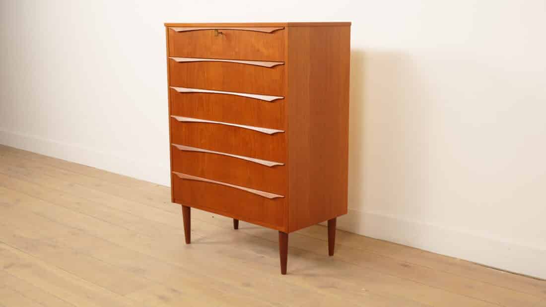Vintage Deense Ladekast Teak 6 Lades 106 Cm