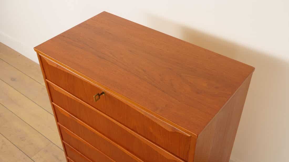 Vintage Deense Ladekast Teak 6 Lades 106 Cm