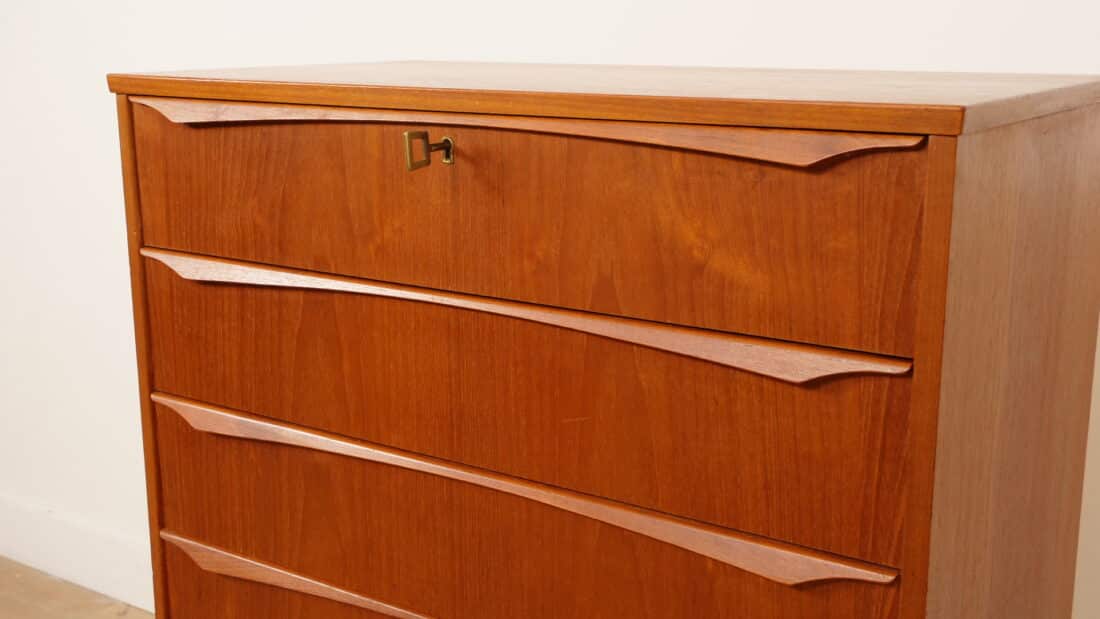 Vintage Deense Ladekast Teak 6 Lades 106 Cm