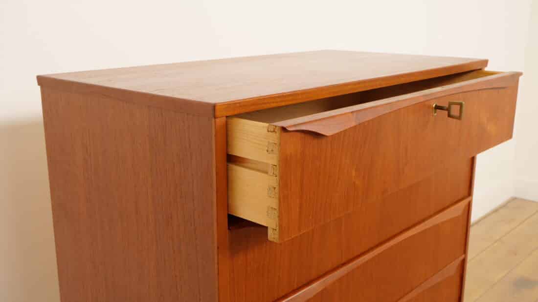Vintage Deense Ladekast Teak 6 Lades 106 Cm