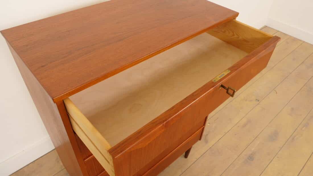 Vintage Deense Ladekast Teak 6 Lades 106 Cm