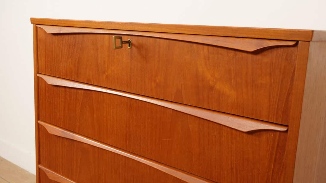 Vintage Deense Ladekast Teak 6 Lades 106 Cm