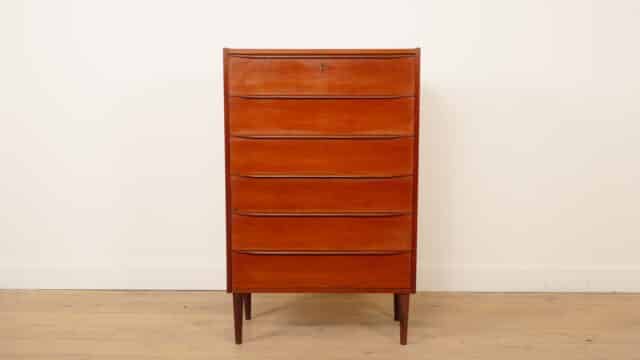 Vintage Deense Ladekast Teak 6 Lades 123 Cm