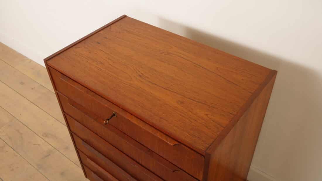 Vintage Deense Ladekast Teak 6 Lades 100 Cm