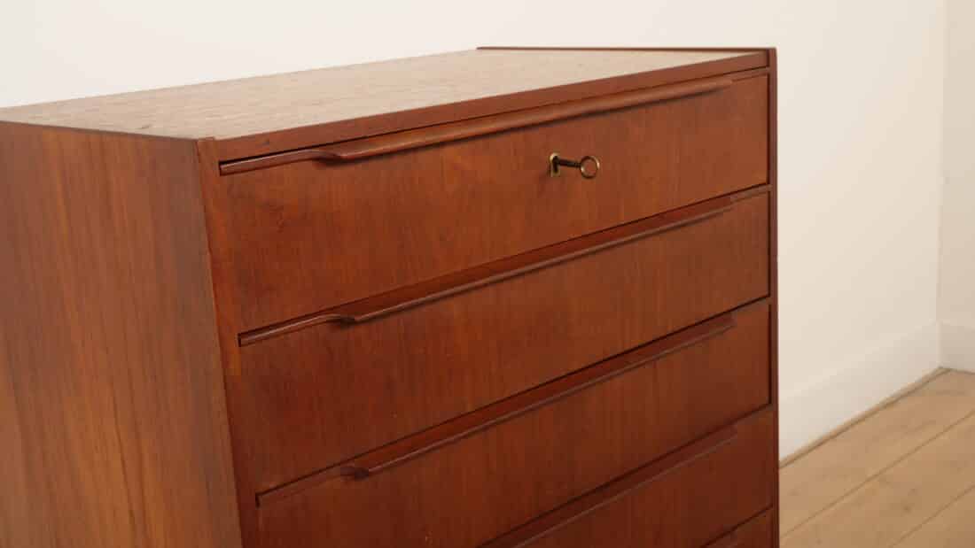 Vintage Deense Ladekast Teak 6 Lades 100 Cm