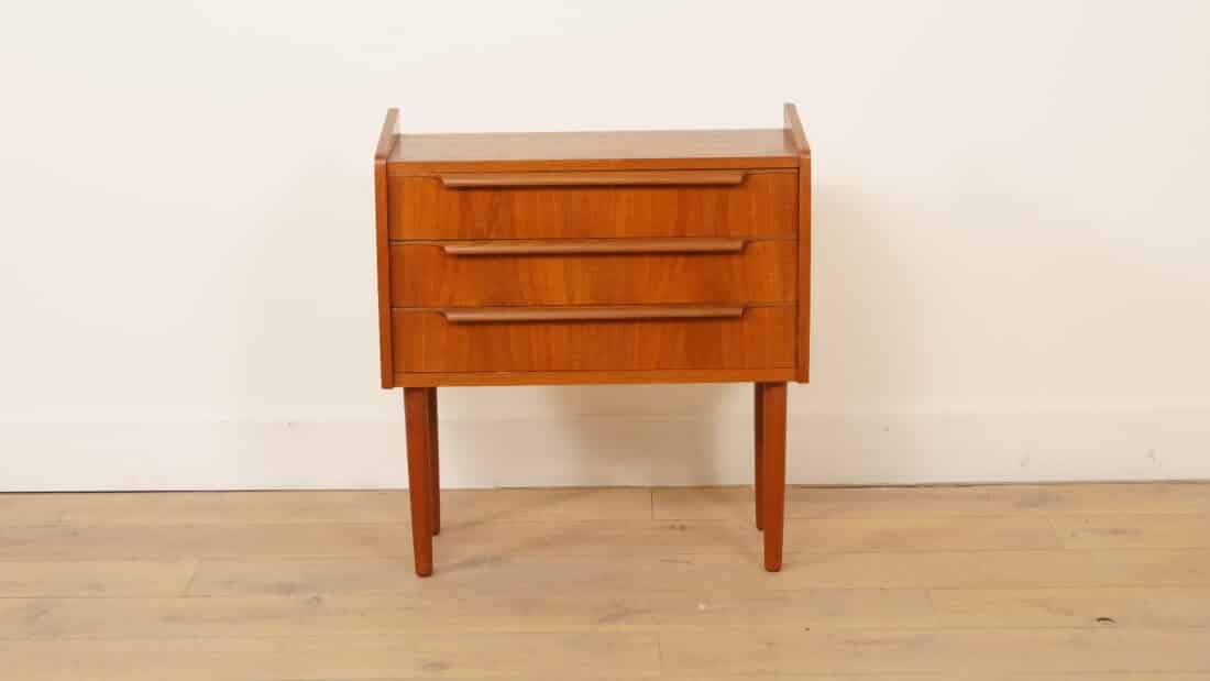 Vintage Ladekast 3 Lades Nachtkastje Teak