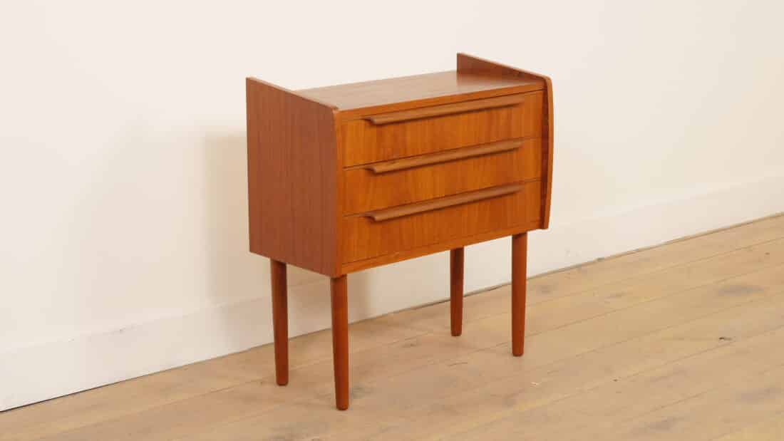 Vintage Ladekast 3 Lades Nachtkastje Teak