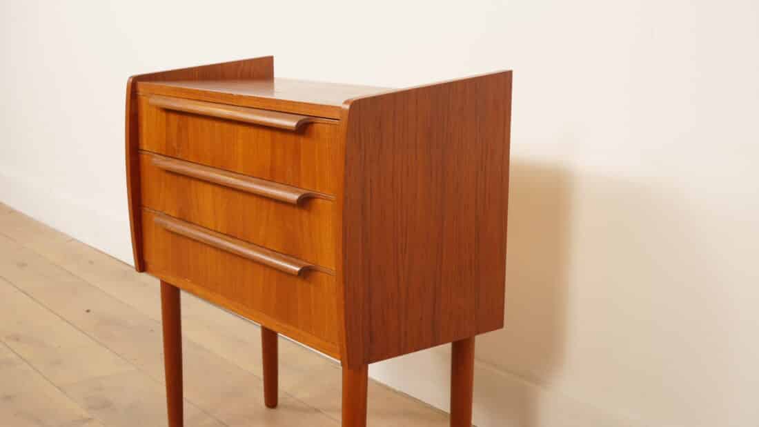 Vintage Ladekast 3 Lades Nachtkastje Teak