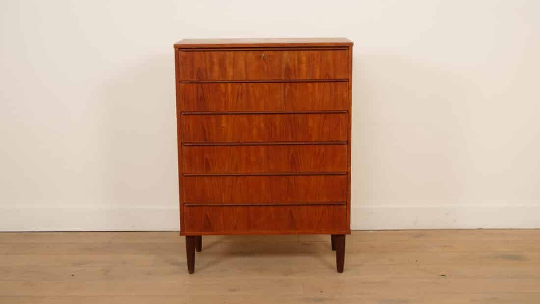 Vintage Deense Ladekast Teak 6 Lades 106 Cm Vintage Deense Ladekast Teak 6 Lades 106 Cm