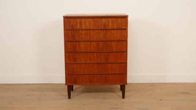 Vintage Deense Ladekast Teak 6 Lades 106 Cm