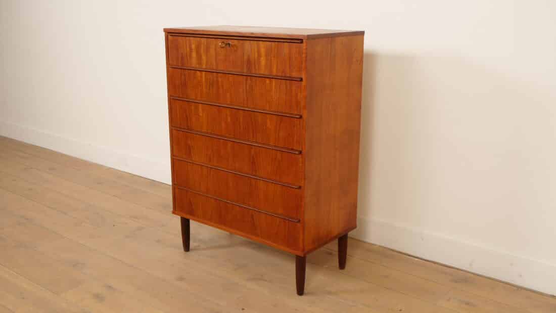 Vintage Deense Ladekast Teak 6 Lades 106 Cm Vintage Deense Ladekast Teak 6 Lades 106 Cm