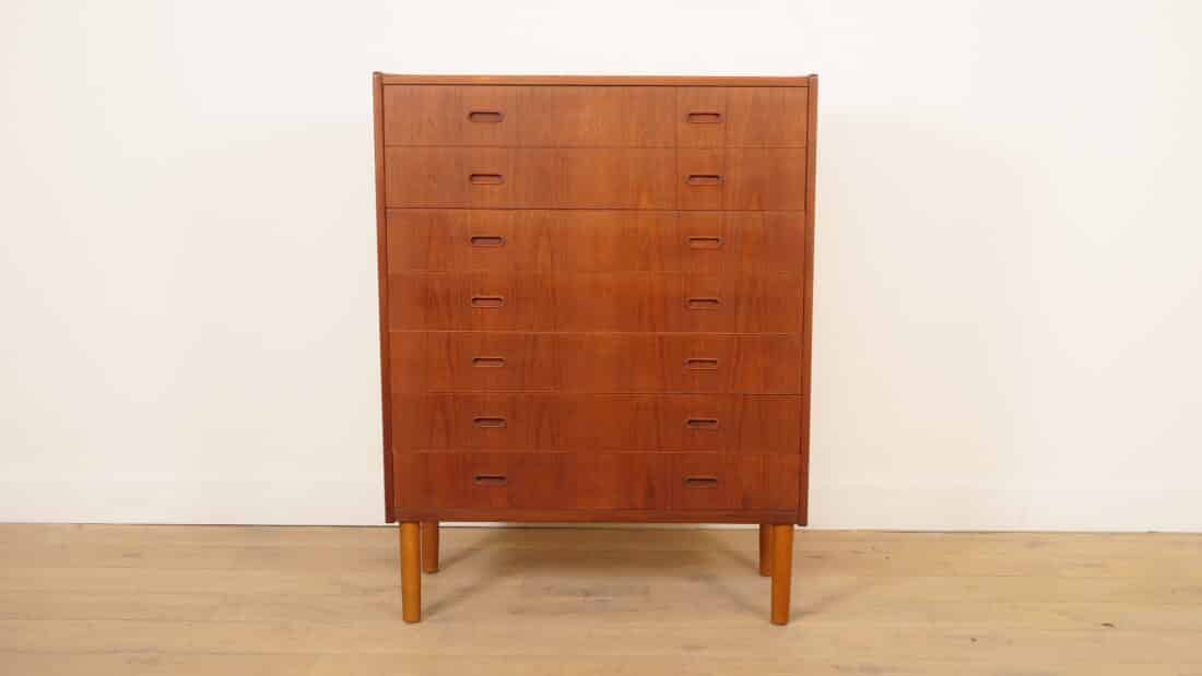 Bijzondere Deense Ladekast Teak 5 Lades En Verborgen Klepje 123 Cm Bijzondere Deense Ladekast Teak 5 Lades En Verborgen Klepje 123 Cm