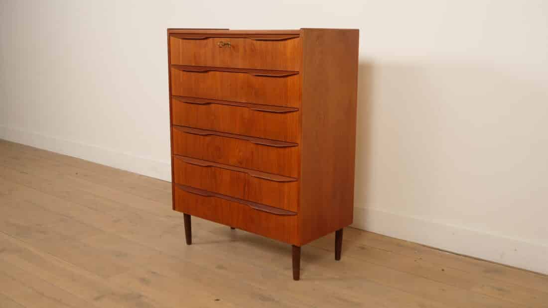 Vintage Deense Ladekast Teak 6 Lades 105 Cm Vintage Deense Ladekast Teak 6 Lades 105 Cm