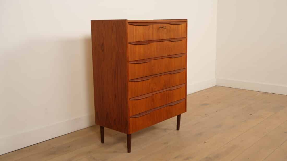 Vintage Deense Ladekast Teak 6 Lades 105 Cm Vintage Deense Ladekast Teak 6 Lades 105 Cm