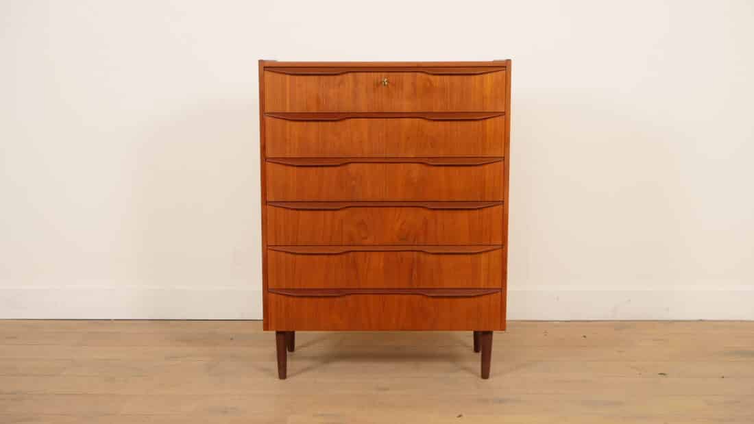 Vintage Deense Ladekast Teak 6 Lades 105 Cm Vintage Deense Ladekast Teak 6 Lades 105 Cm
