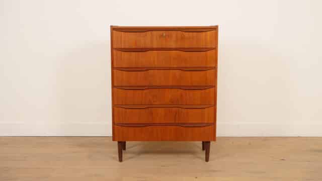 Vintage Deense Ladekast Teak 6 Lades 105 Cm