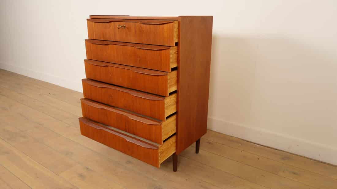 Vintage Deense Ladekast Teak 6 Lades 105 Cm Vintage Deense Ladekast Teak 6 Lades 105 Cm