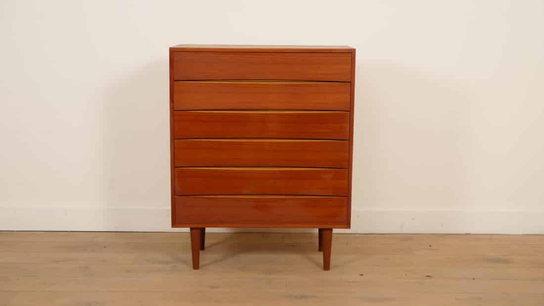 Vintage Deense Ladekast Arne Vodder Stijl 6 Lades 101 Cm