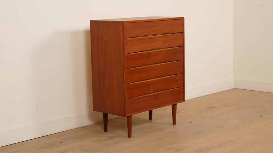 Vintage Deense Ladekast Arne Vodder Stijl 6 Lades 101 Cm