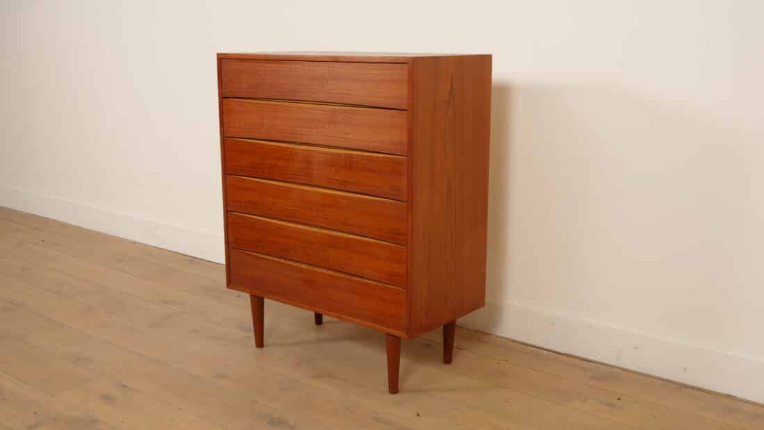 Vintage Deense Ladekast Arne Vodder Stijl 6 Lades 101 Cm