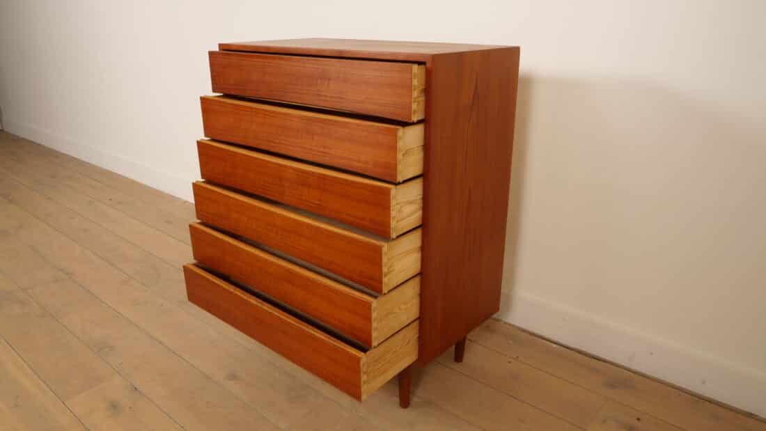 Vintage Deense Ladekast Arne Vodder Stijl 6 Lades 101 Cm