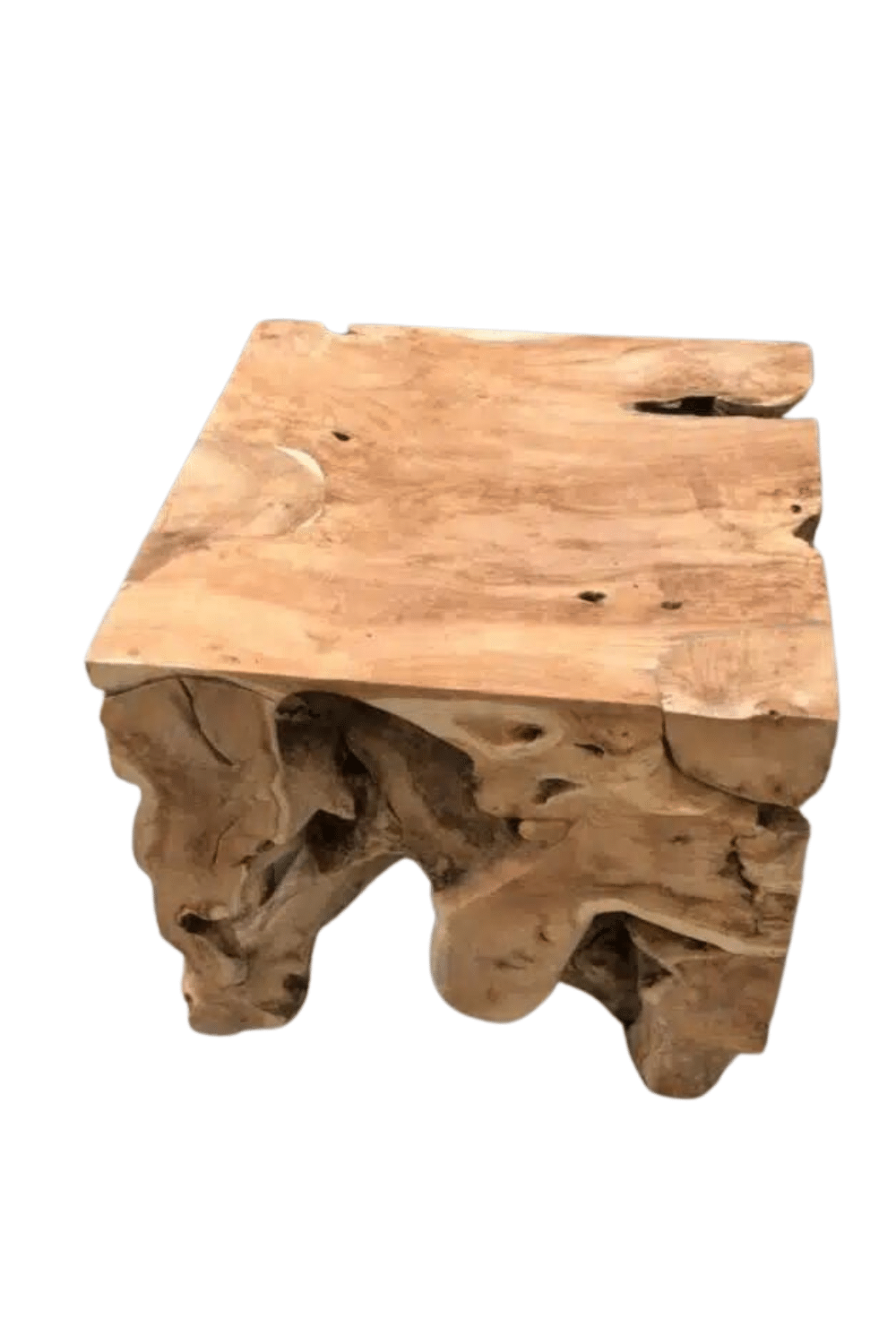 bijzettafel wortel teak 60x60x50 cm houten blok