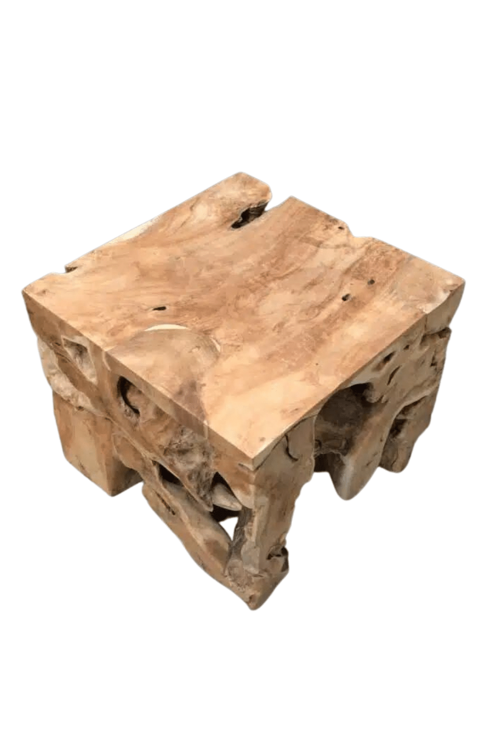 bijzettafel wortel teak 60x60x50 cm houten blok