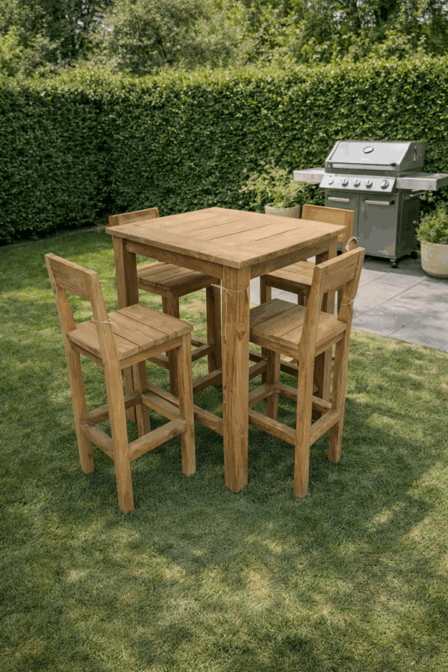 tuin bartafel met 4 krukken teak hout
