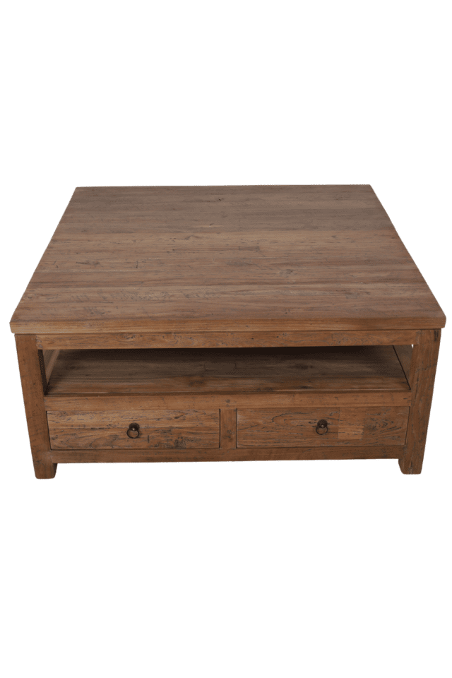 teak houten salontafel 100x100x45 cm met lades