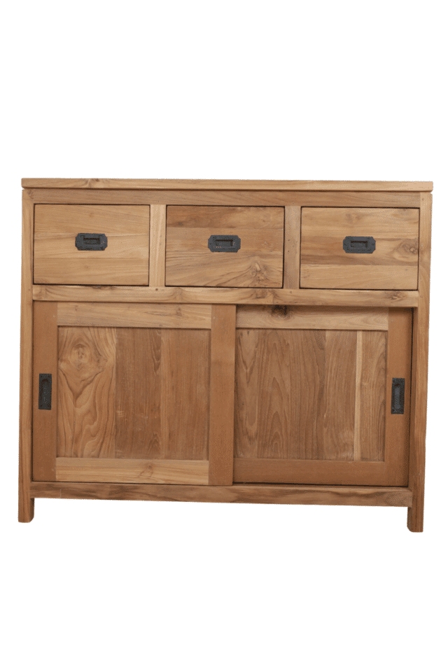 Landelijke teak houten badkamermeubel met schuifdeuren SDB 100x50x85 cm