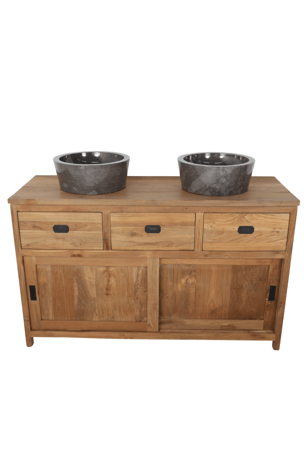 Landelijke teak houten badkamermeubel met schuifdeuren SDB 140x50x85 cm