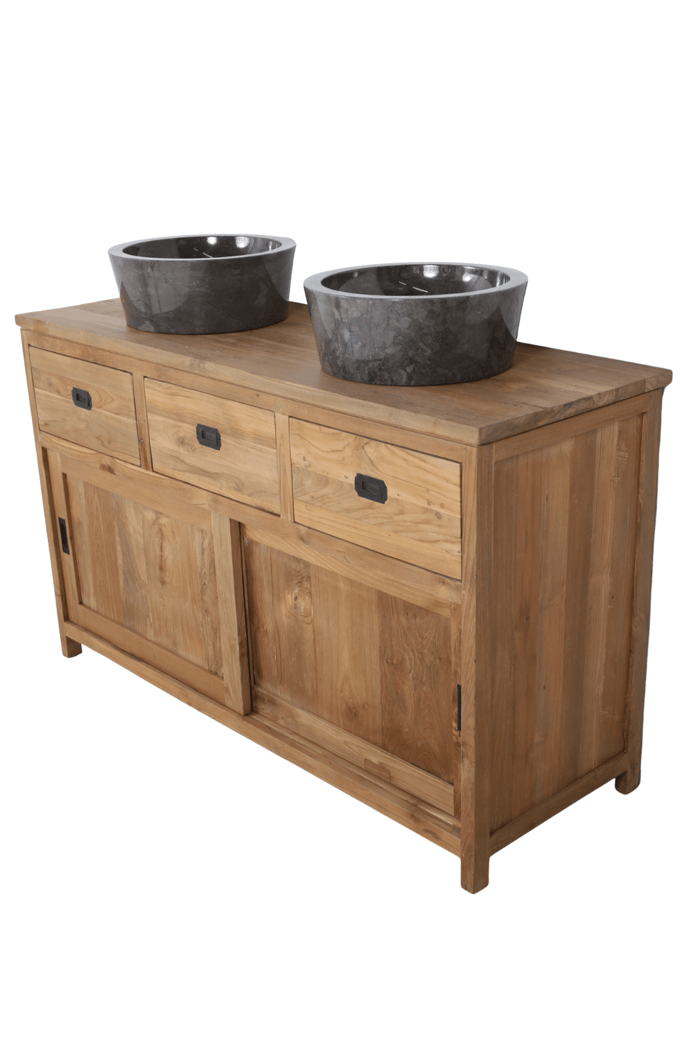 Landelijke teak houten badkamermeubel met schuifdeuren SDB 140x50x85 cm