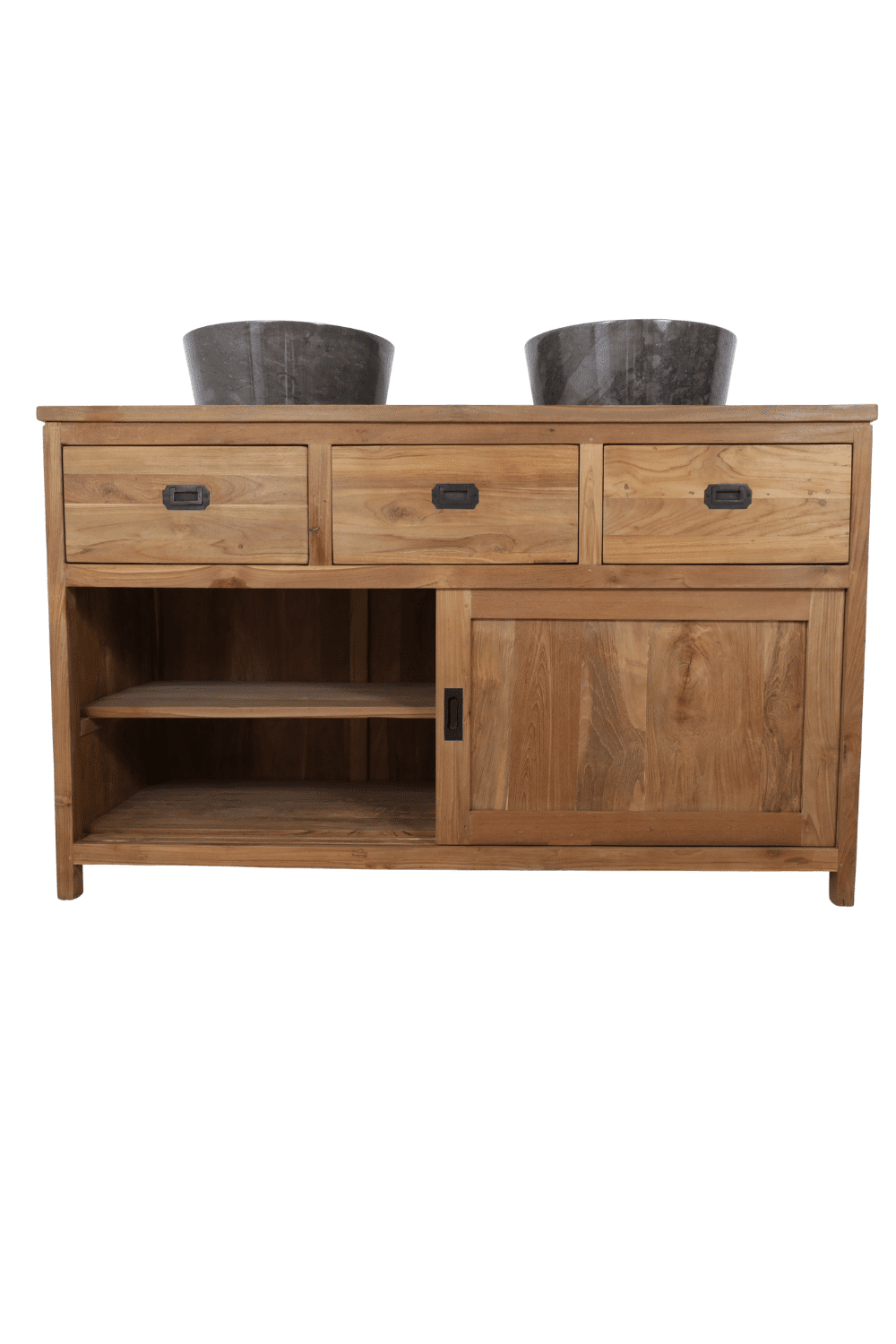Landelijke teak houten badkamermeubel met schuifdeuren SDB 140x50x85 cm