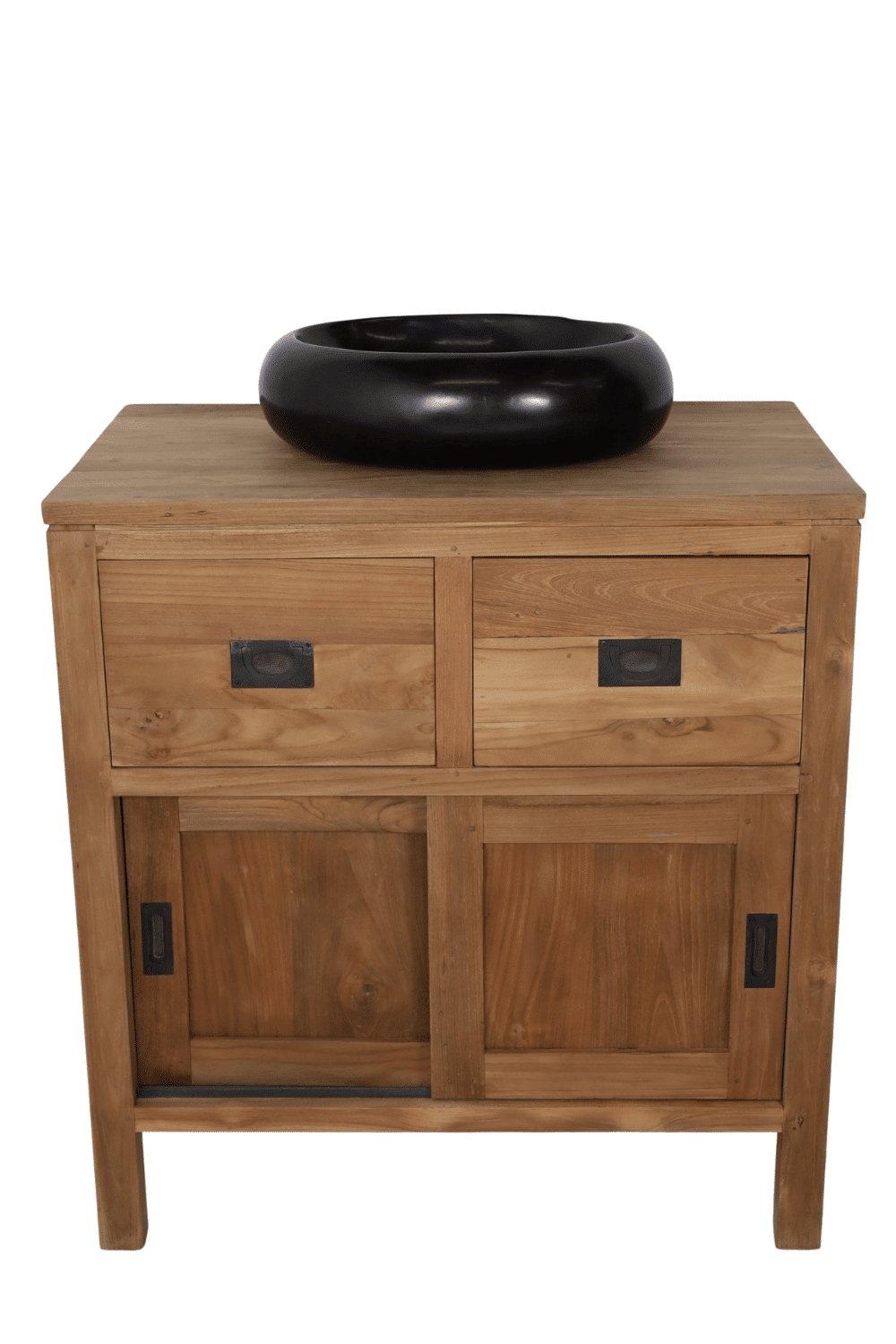 Landelijke teak houten badkamermeubel met schuifdeuren SDB 80x50x85 cm