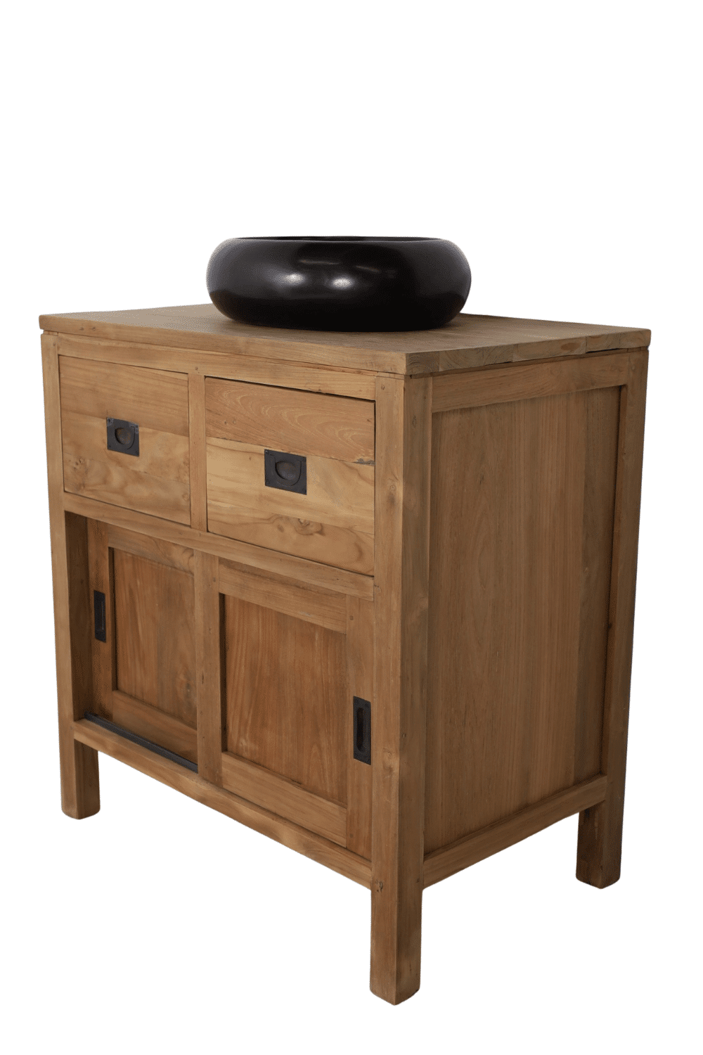 Landelijke teak houten badkamermeubel met schuifdeuren SDB 80x50x85 cm