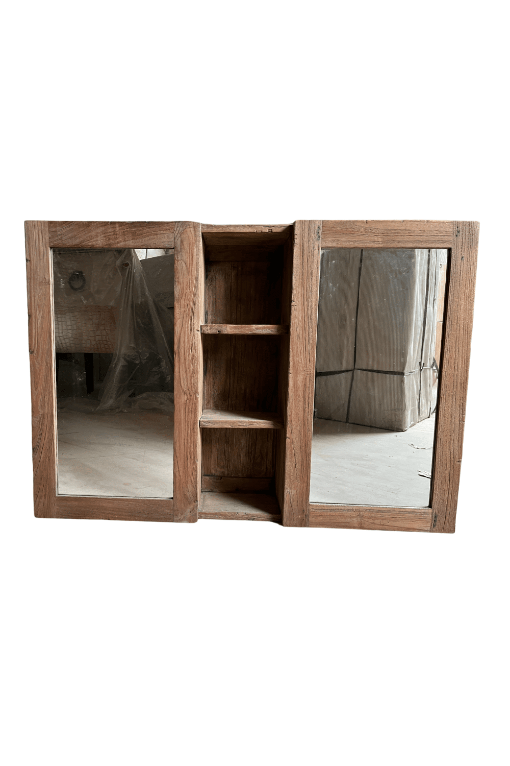 Stoere spiegelkast van teak hout 100 cm