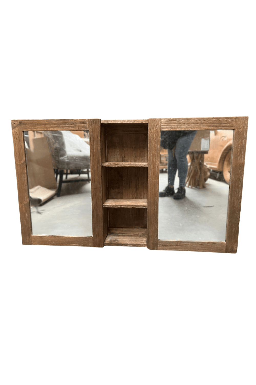robuuste spiegelkast van teak hout 120 cm