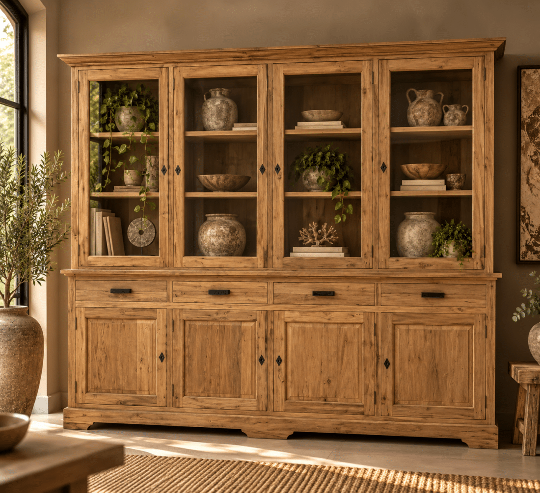 Rustieke houten kast in warme woonkamer