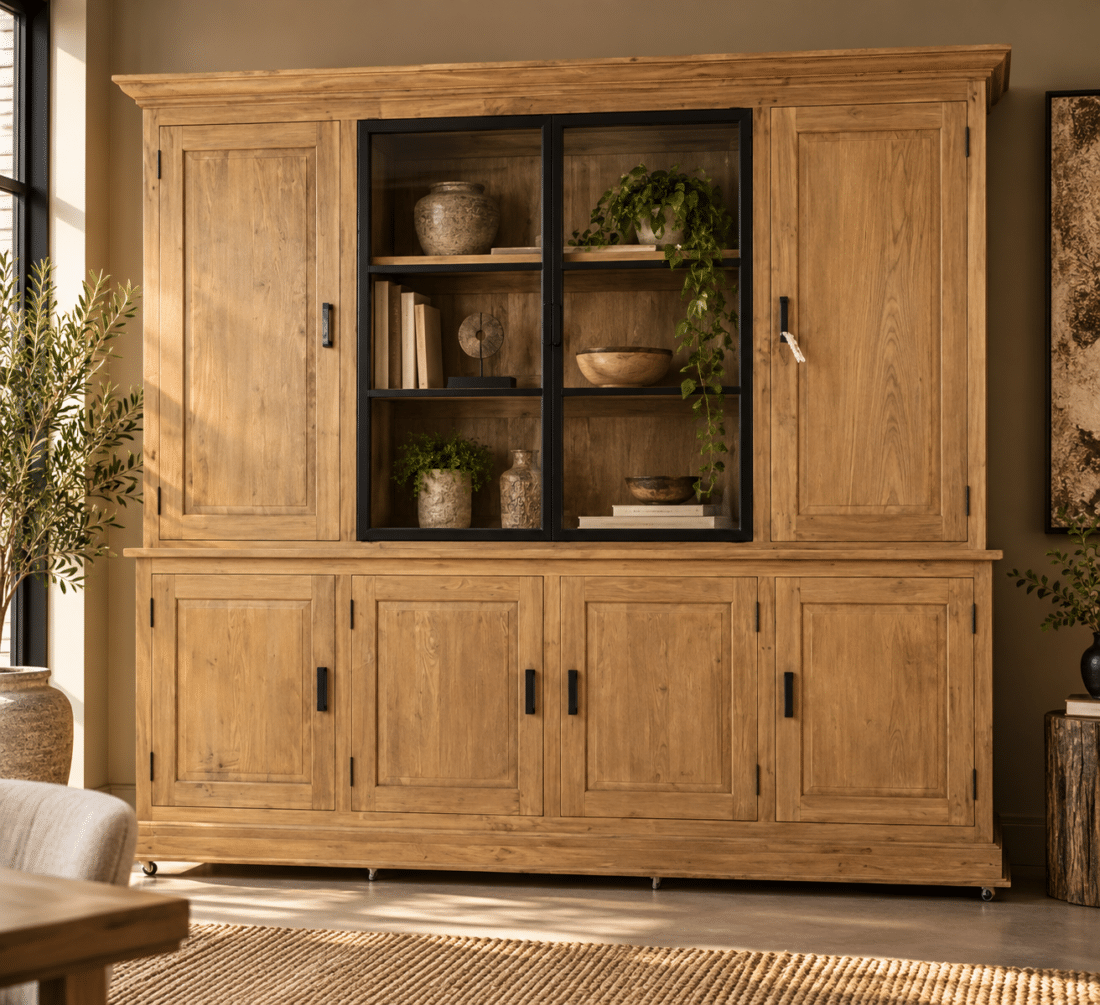 Teakhouten Vitrinekast 240 Cm Lang