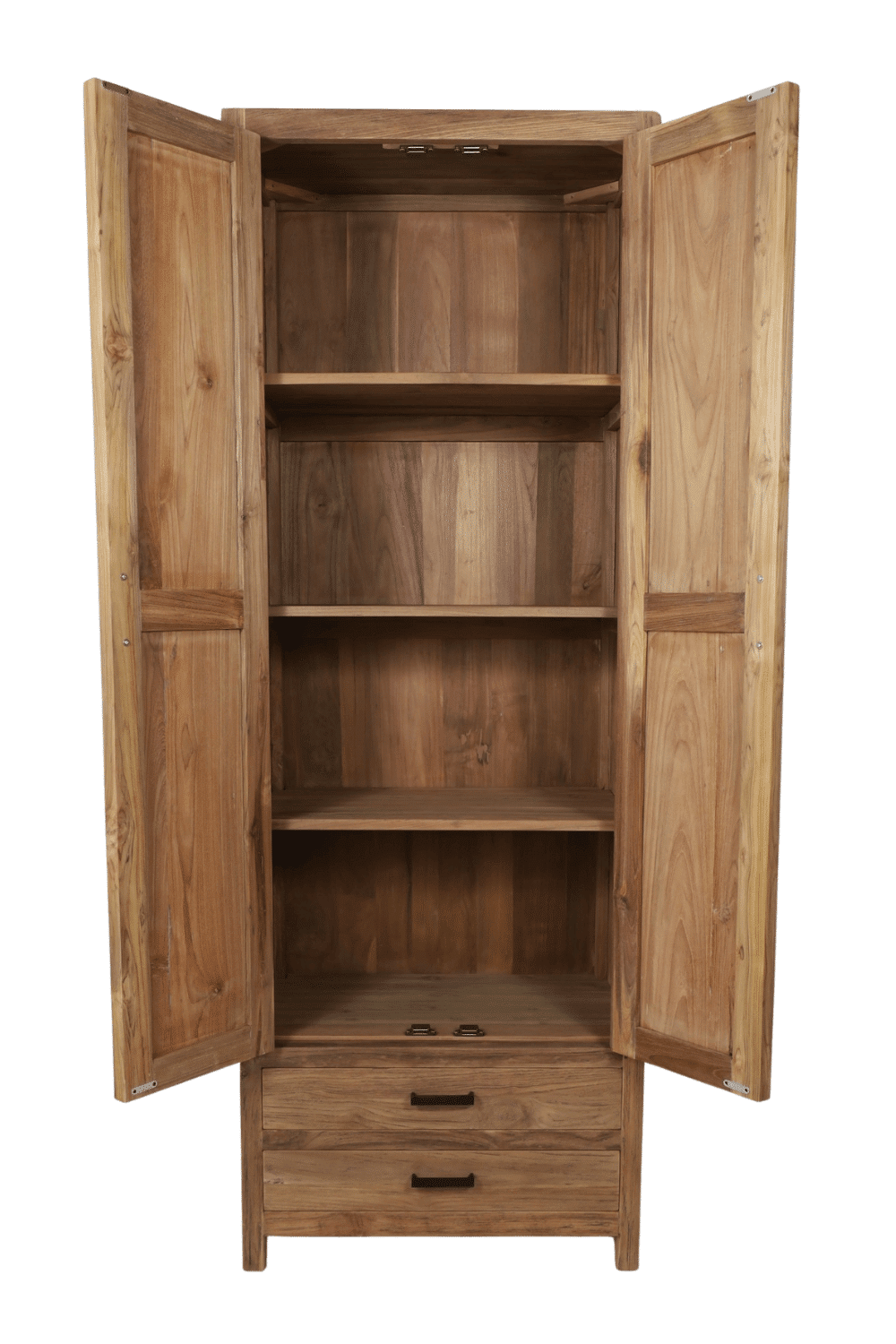 Teakhouten opbergkast 2 deuren, 2 lade 75x45x210 cm