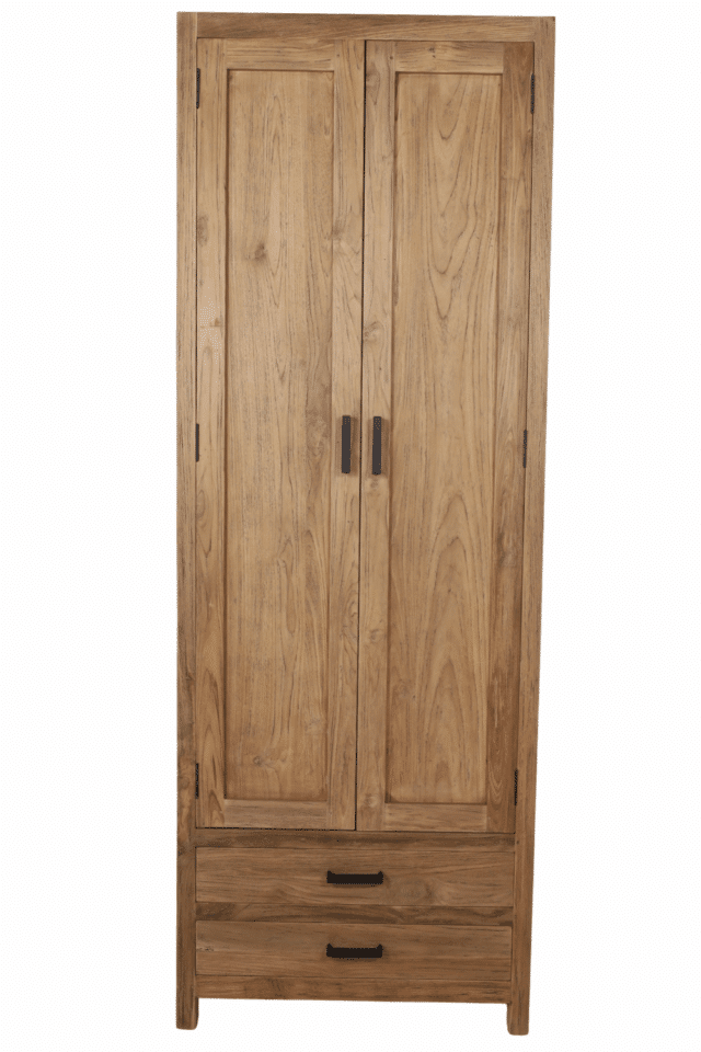 Teakhouten opbergkast 2 deuren, 2 lade 75x45x210 cm