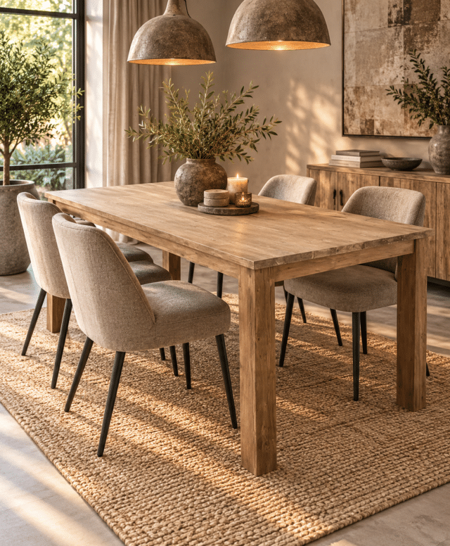 eetkamertafel teak hout met houten poten 200 cm