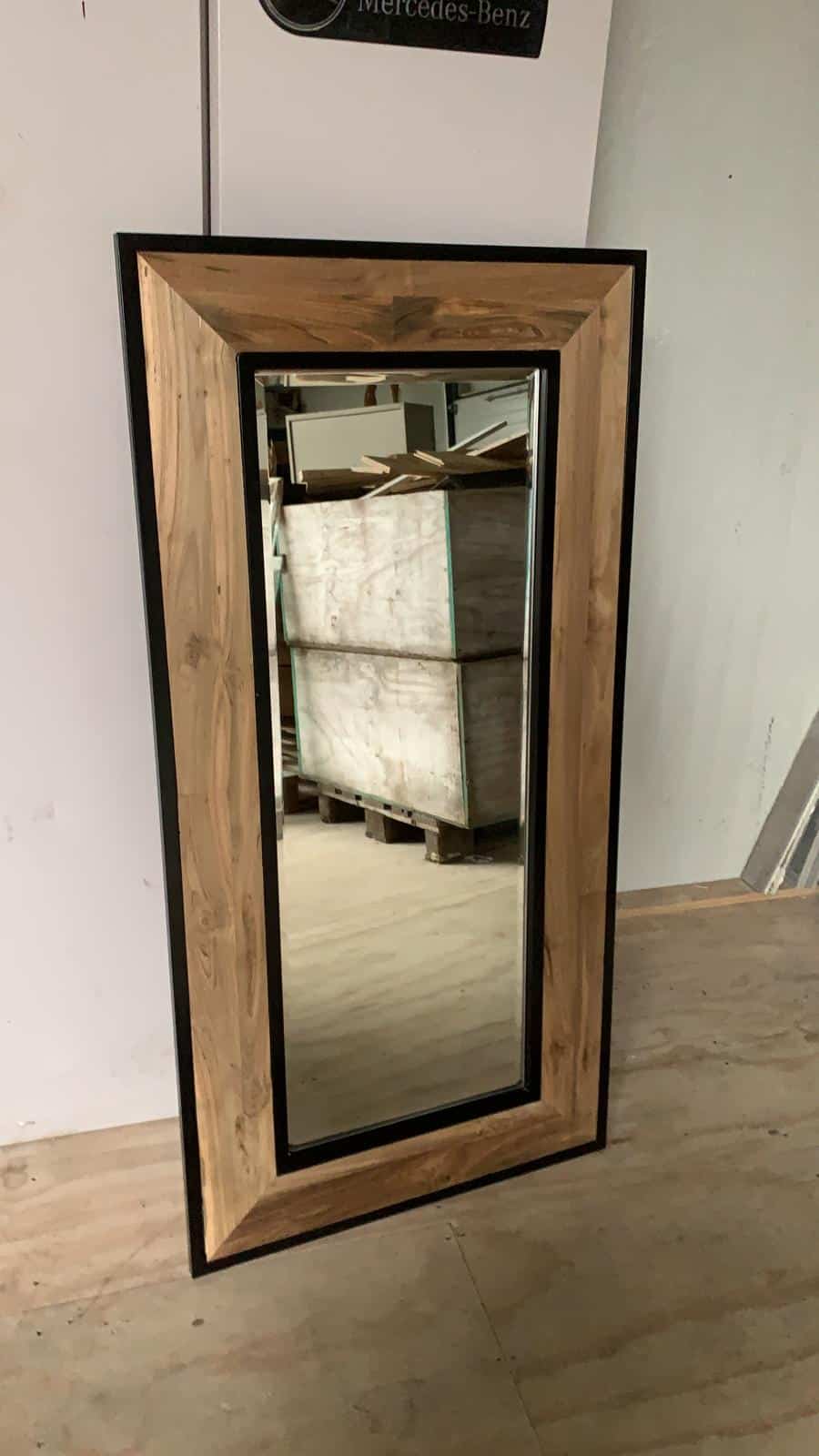 160x70 teakhouten spiegel met metalen rand 160x70 solid