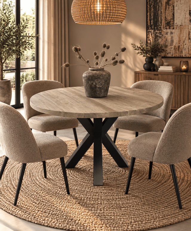 teak houten massieve ronde eettafel
