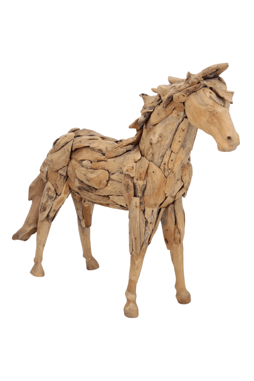 beeld van een paard veulen van teak hout
