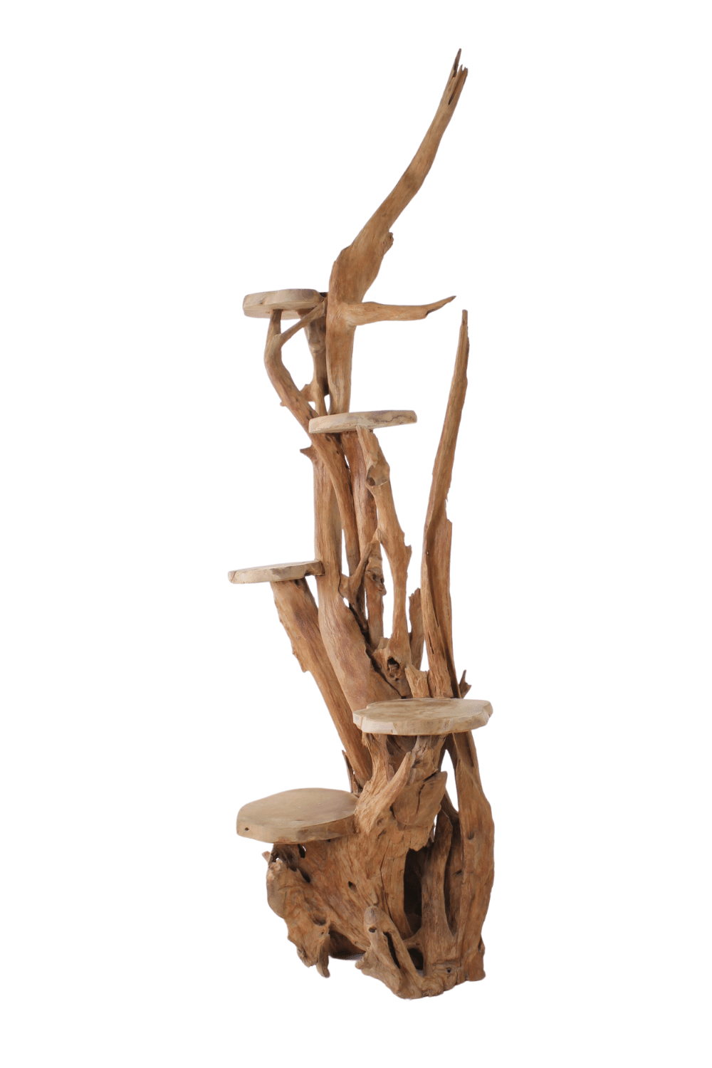 teak houten kattenpaal etagere plantentafel
