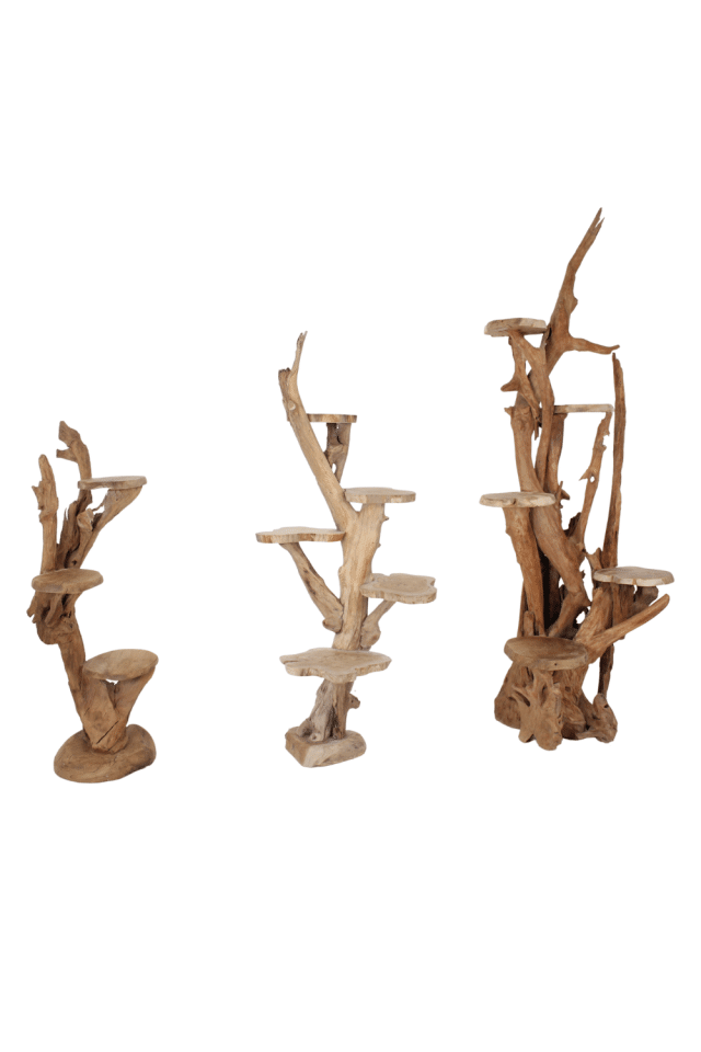 teak houten kattenpaal etagere plantentafel