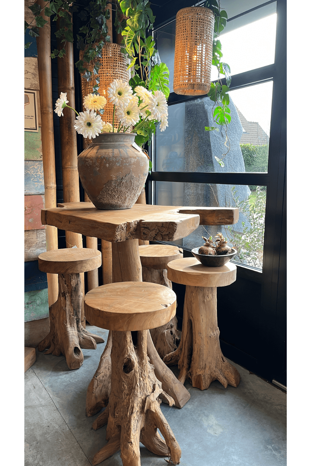 Wortelteakhouten Barset Incl 4 Barkrukken