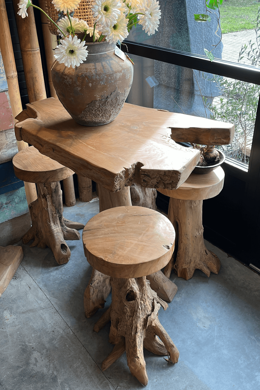 Wortelteakhouten Barset Incl 4 Barkrukken