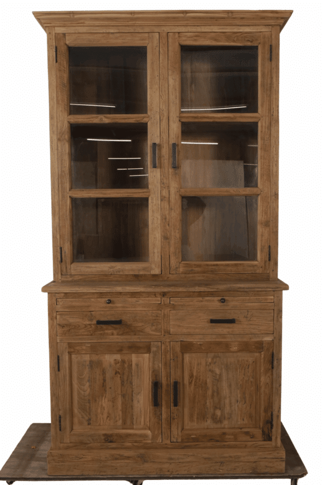 kleine teakhouten vitrinekast landelijk rural 120x53x219 cm